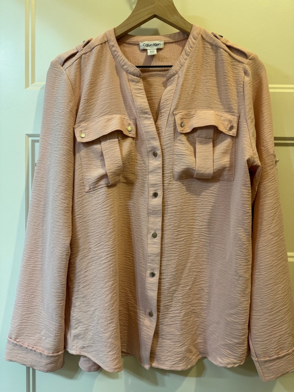 Calvin Klein Blush Pink Button-Front Long Sleeve Blouse